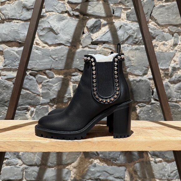 Christian Louboutin Black Leather Capahutta 70 Spike Heeled Chelsea Boots - Picture 6 of 11